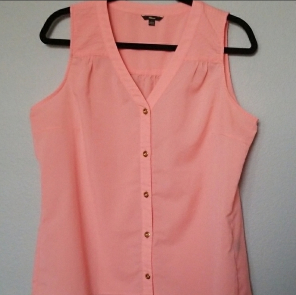 Milano Peach Lightweight Button Front Sleeveless Top Blouse Large - Picture 2 of 7